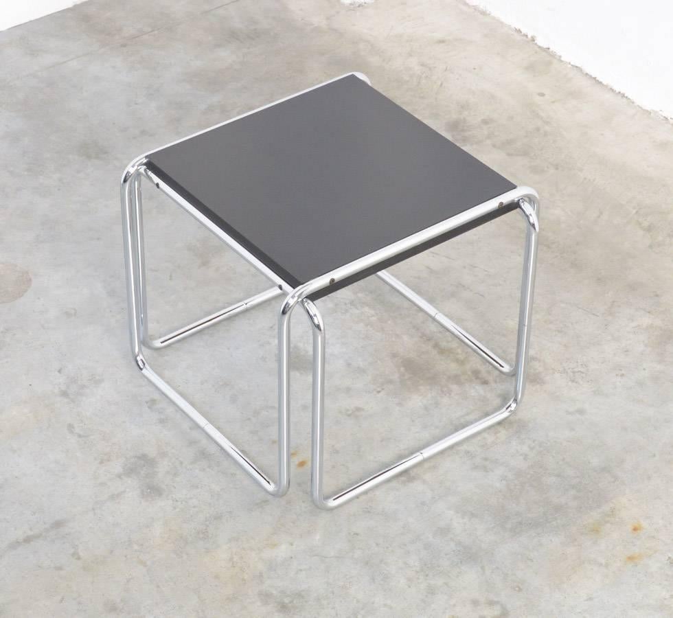 The Laccio side table was designed by Marcel Breuer in 1925 as he was a designer at the Bauhaus.
Like his Wassily and Cesca chairs, the Laccio tables are critical to the story of 20th-century design. Breuer’s use of tubular steel has inspired