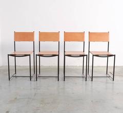 Ensemble de quatre chaises spaghetti en cuir naturel par G. Belotti pour Alias