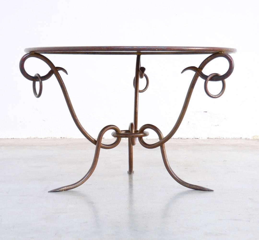 Mid-Century Modern Gilded Forged Iron Coffee Table by René Drouet