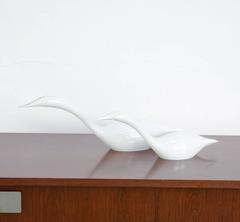 Pair of White Glass Bird Sculptures by Livio Seguso for Seguso A.V.