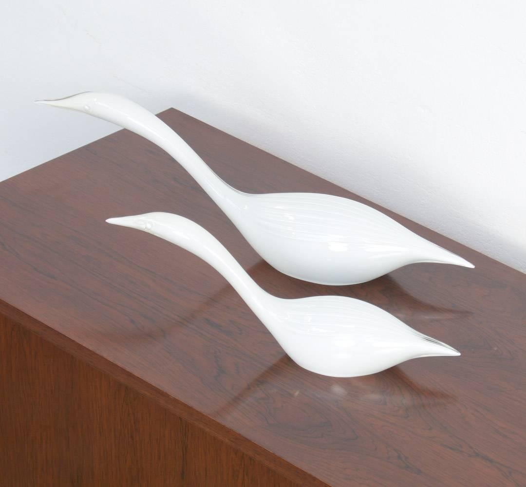 Pair of White Glass Bird Sculptures by Livio Seguso for Seguso A.V. For Sale 2