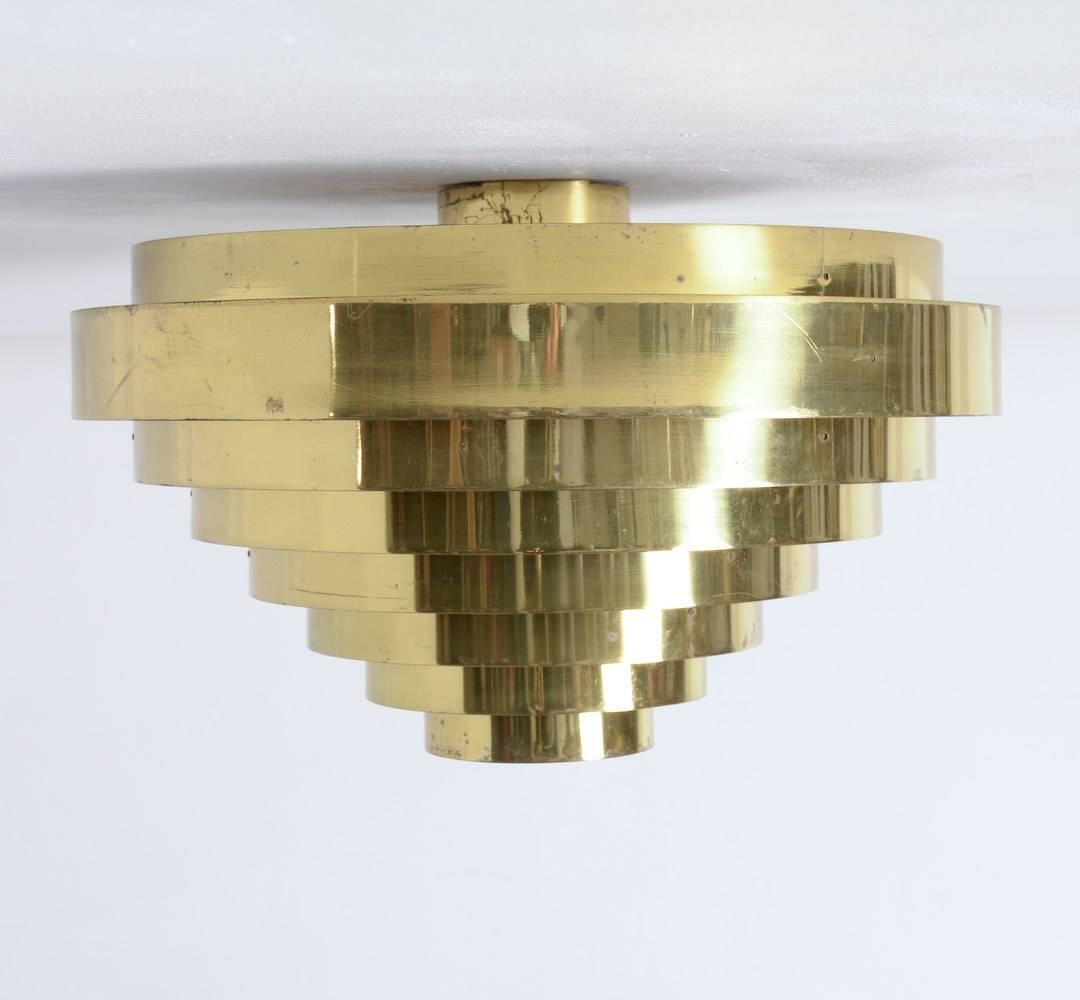 Unique Brass Ceiling Lamp by Jules Wabbes, 1969 For Sale 1