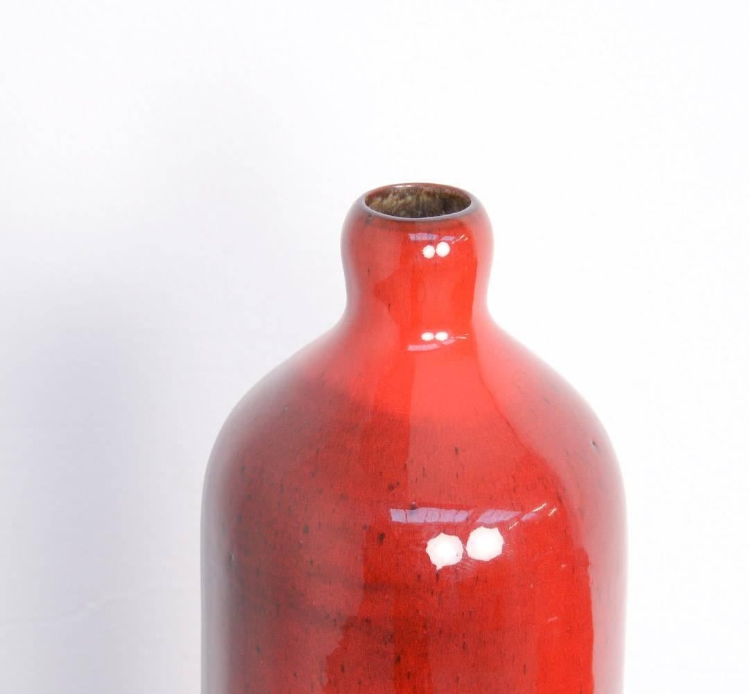 Mid-Century Modern Red Ceramic Bottle-Shaped Vase by Perignem