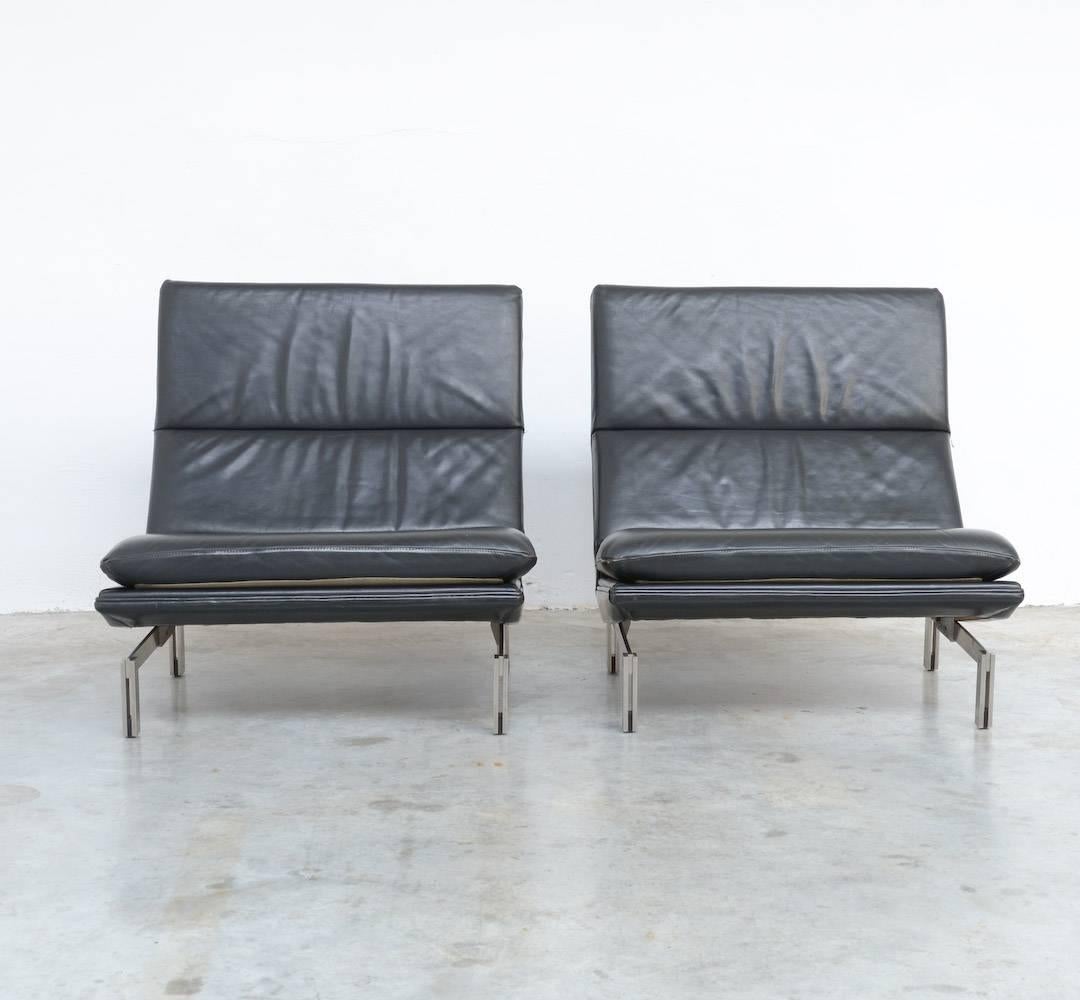 Mid-Century Modern Pair of Minimal Easy Chairs by Georges Vanrijk for Beaufort