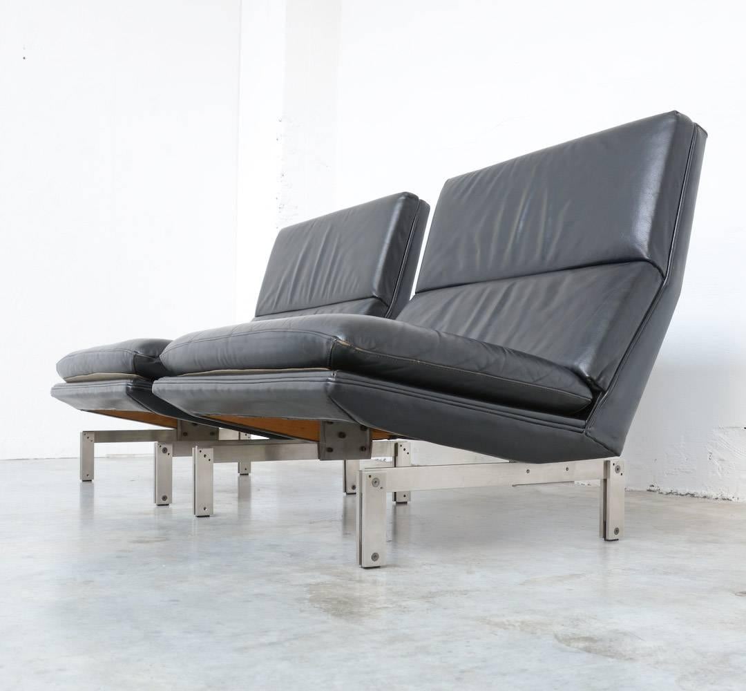 Mid-20th Century Pair of Minimal Easy Chairs by Georges Vanrijk for Beaufort