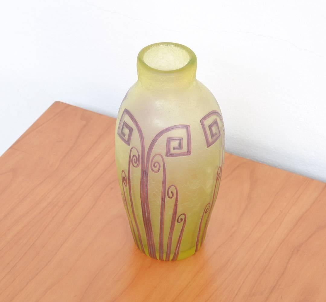 French Large Polychrome Art Deco Vase by Legras