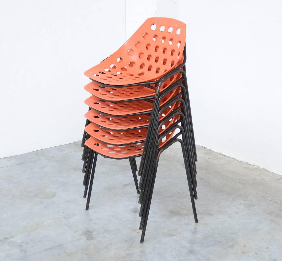 Set of Six Coquillage Stacking Chairs by P. Guariche for Meurop 1