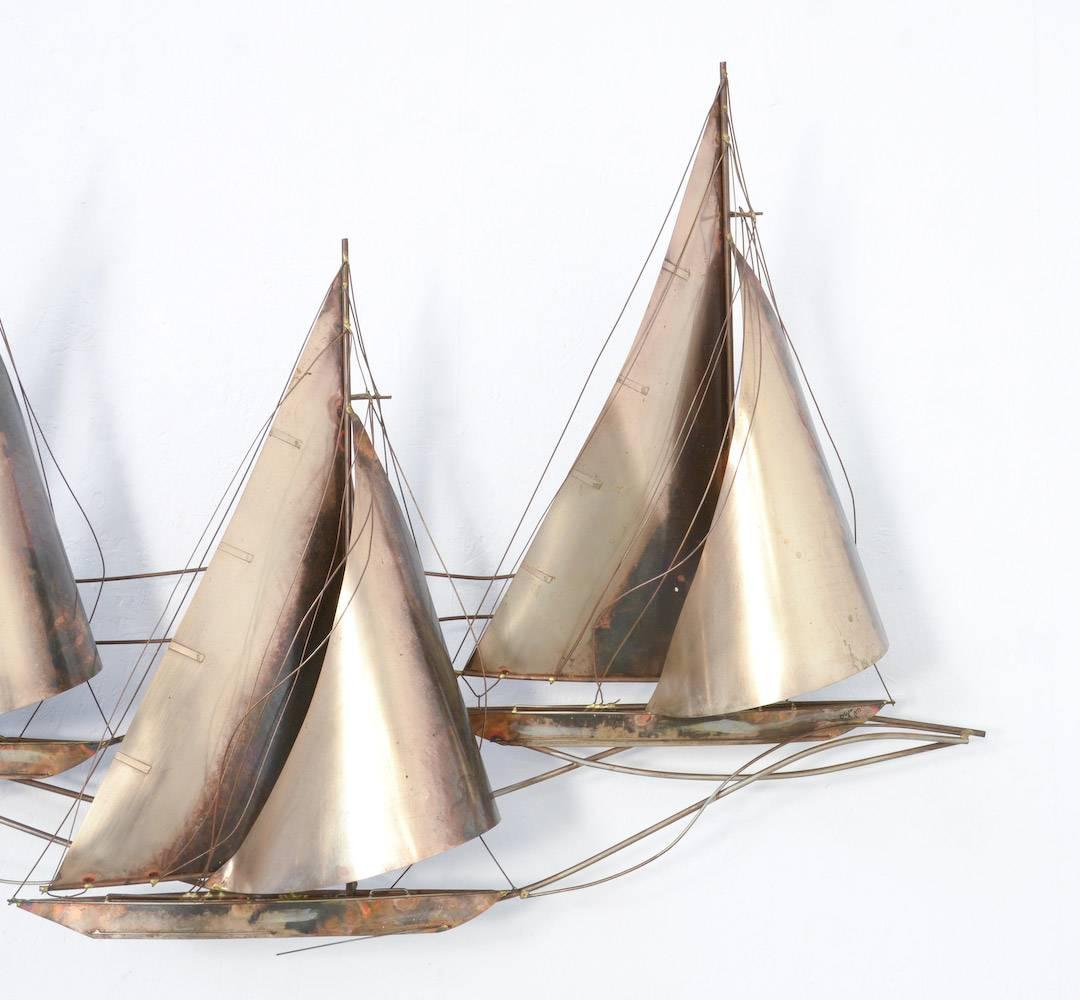 North American Large Wall Sculpture of Sailboats Curtis Jere, 1977