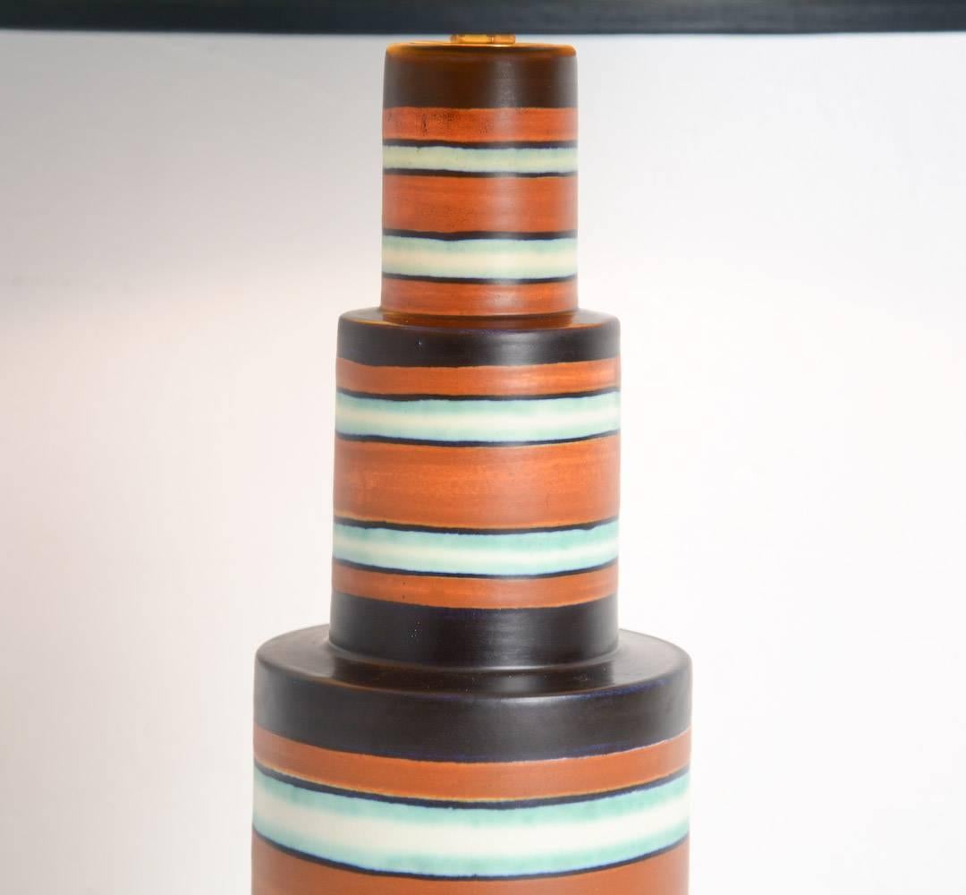 Mid-20th Century Art Deco Polychrome Earthenware Table Lamp for Boch Keramis