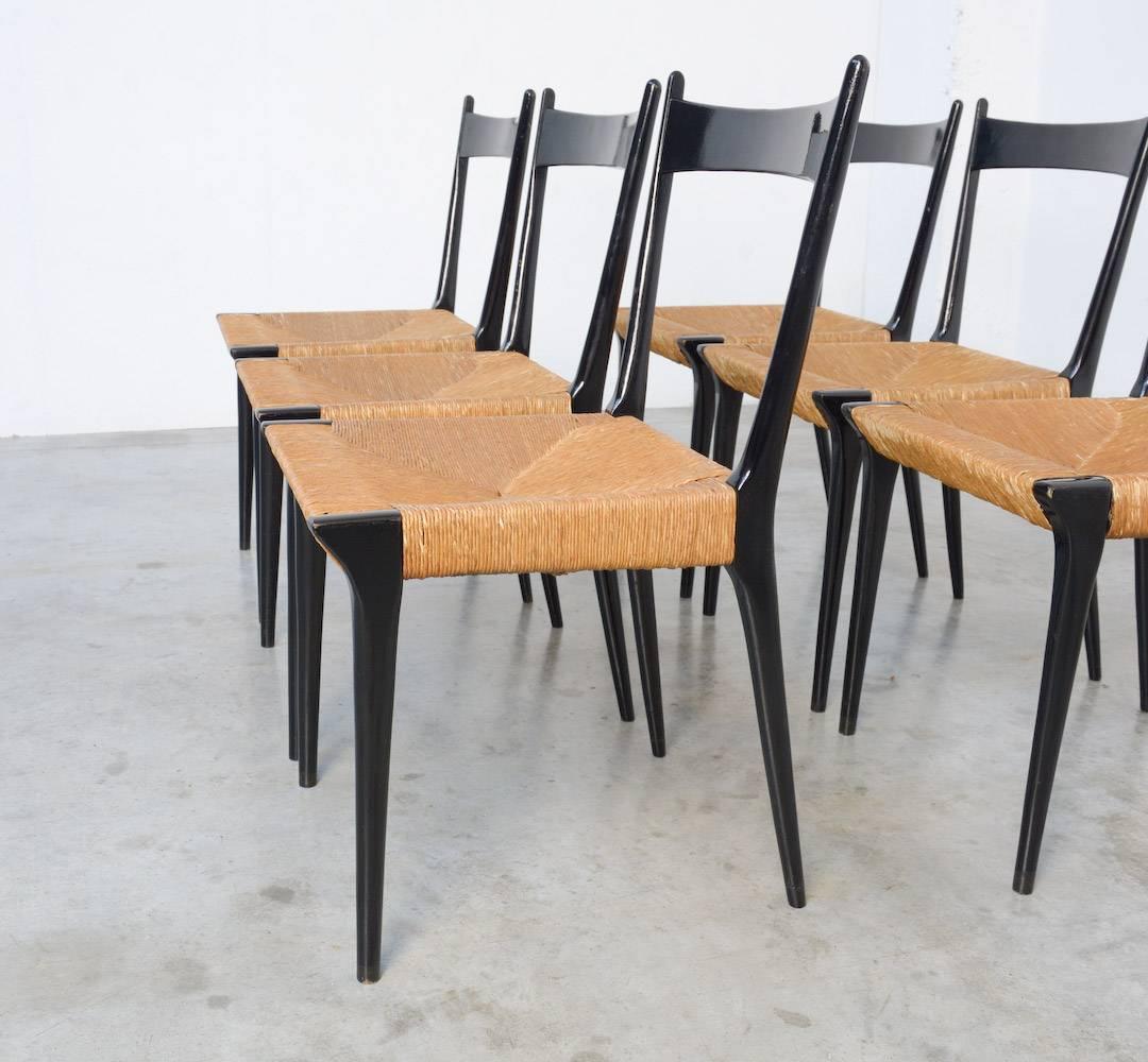 Mid-Century Modern Set of Six Alfred Hendrickx S2 Dining Chairs