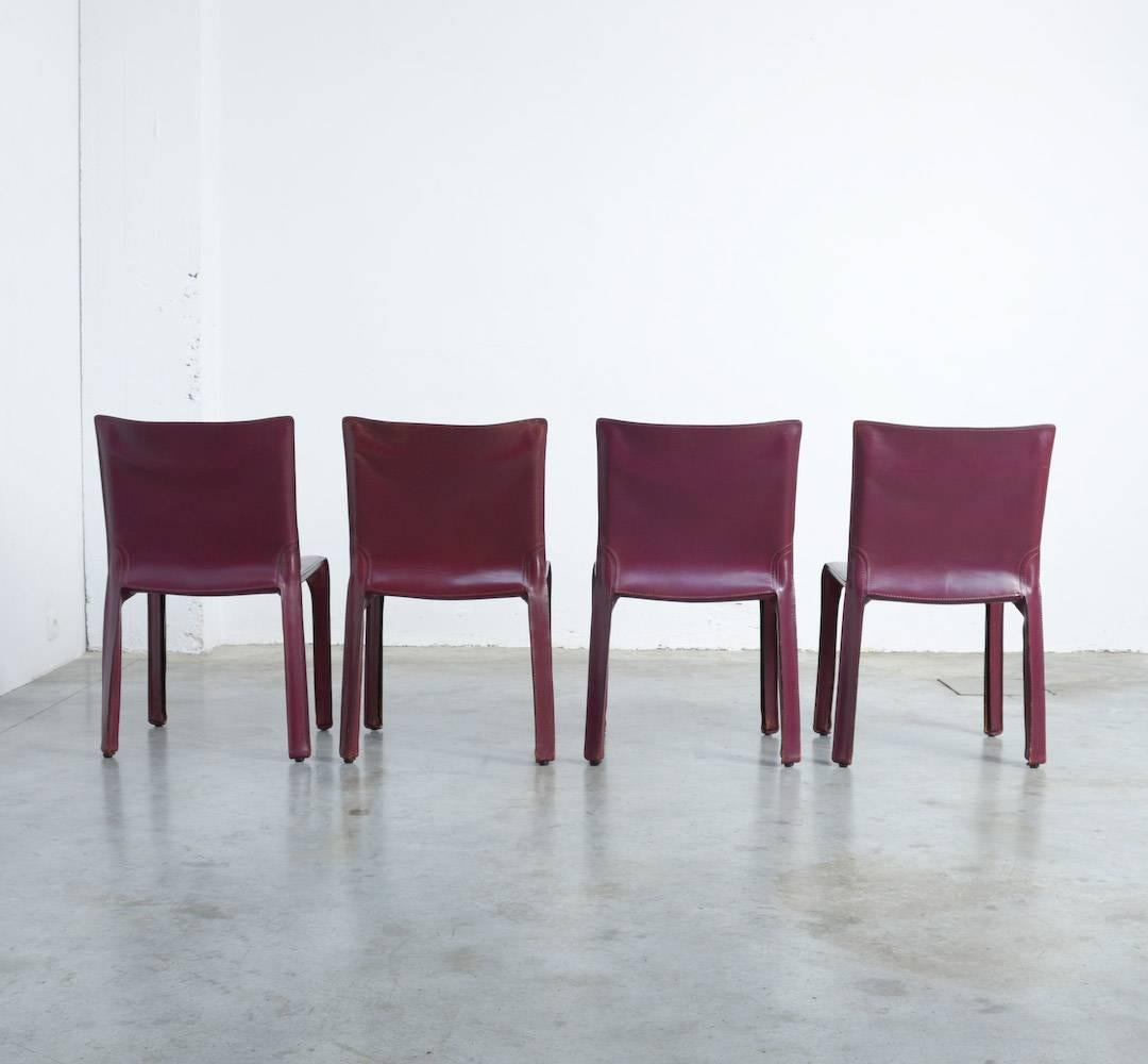 Leather Set of Six CAB Chairs by Mario Bellini for Cassina