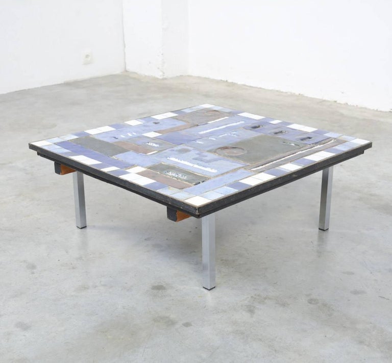 Square Blue Ceramic Coffee Table By Pia Manu At 1stdibs Belgian Square Blue Ceramic Coffee Table By Pia Manu For