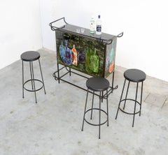 Mid-Century Modern Ceramic Bar with Bar Stools