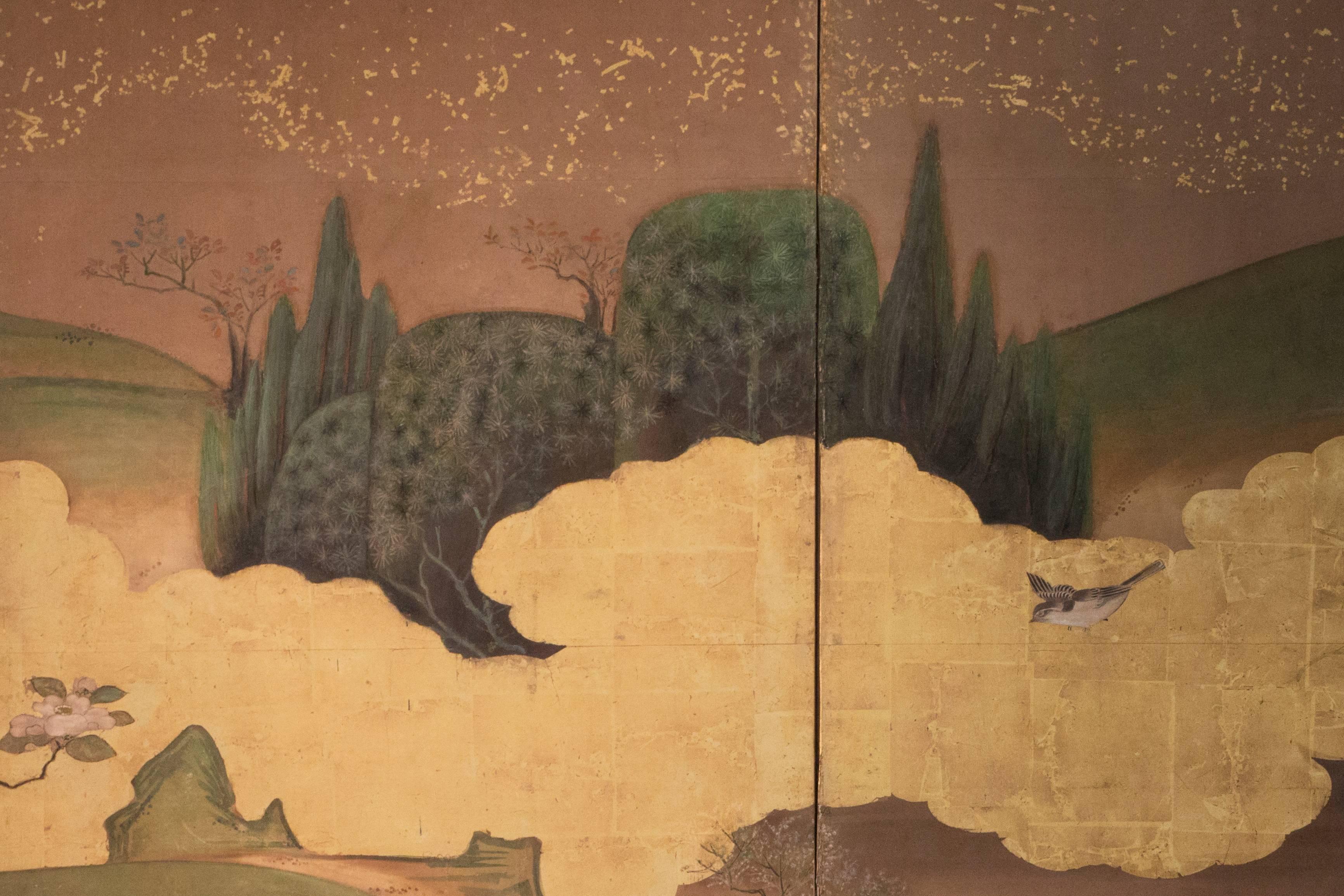 Meiji Antique Japanese Six-Panel Landscape Screen Byobu