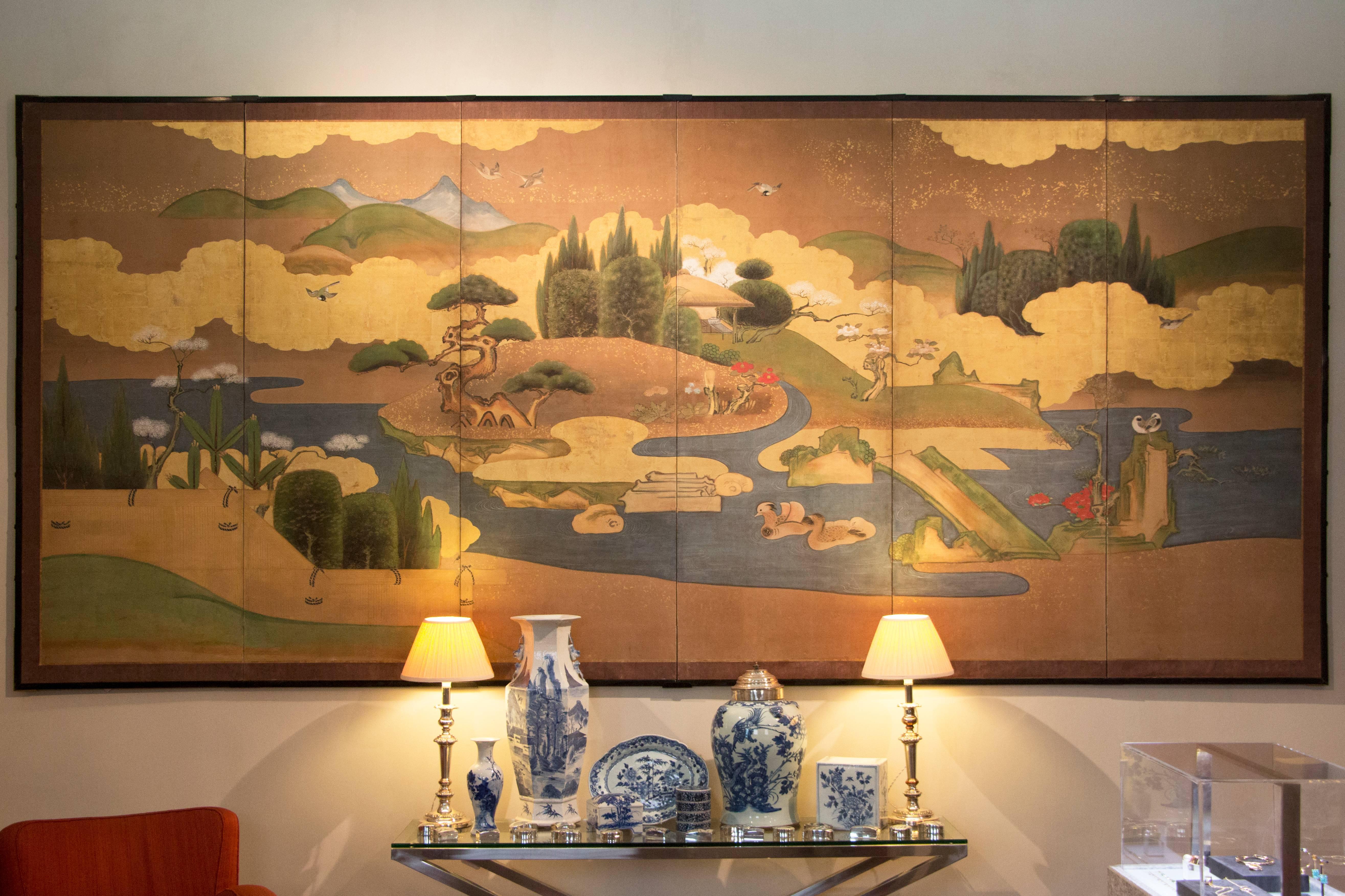 Antique Japanese Six-Panel Landscape Screen Byobu 2