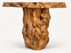 Natural Rootwood Console Table with Sculptural Base and Scalloped Edge Top