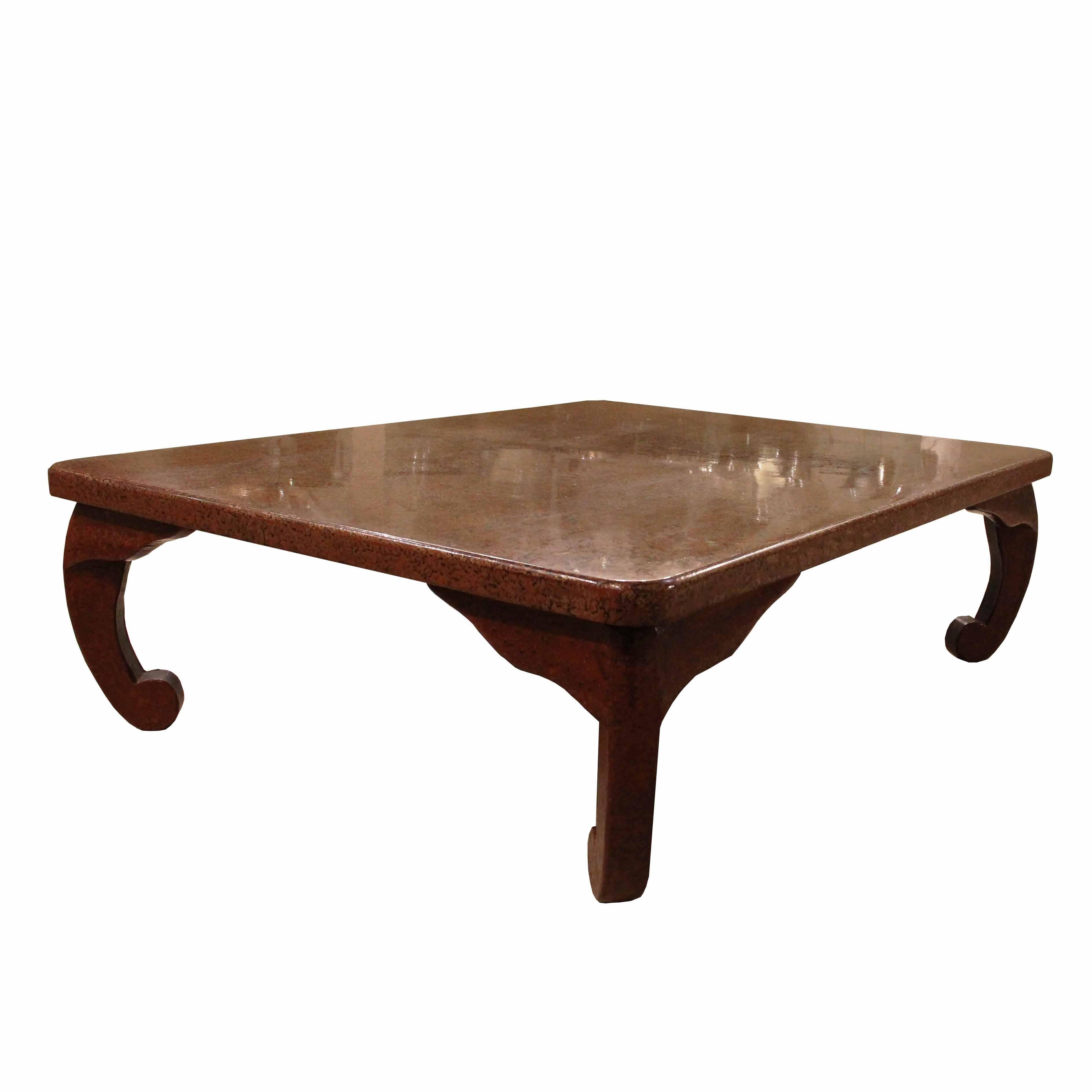 Japanese Wakasa Persimmon Lacquer Square Low Table 1