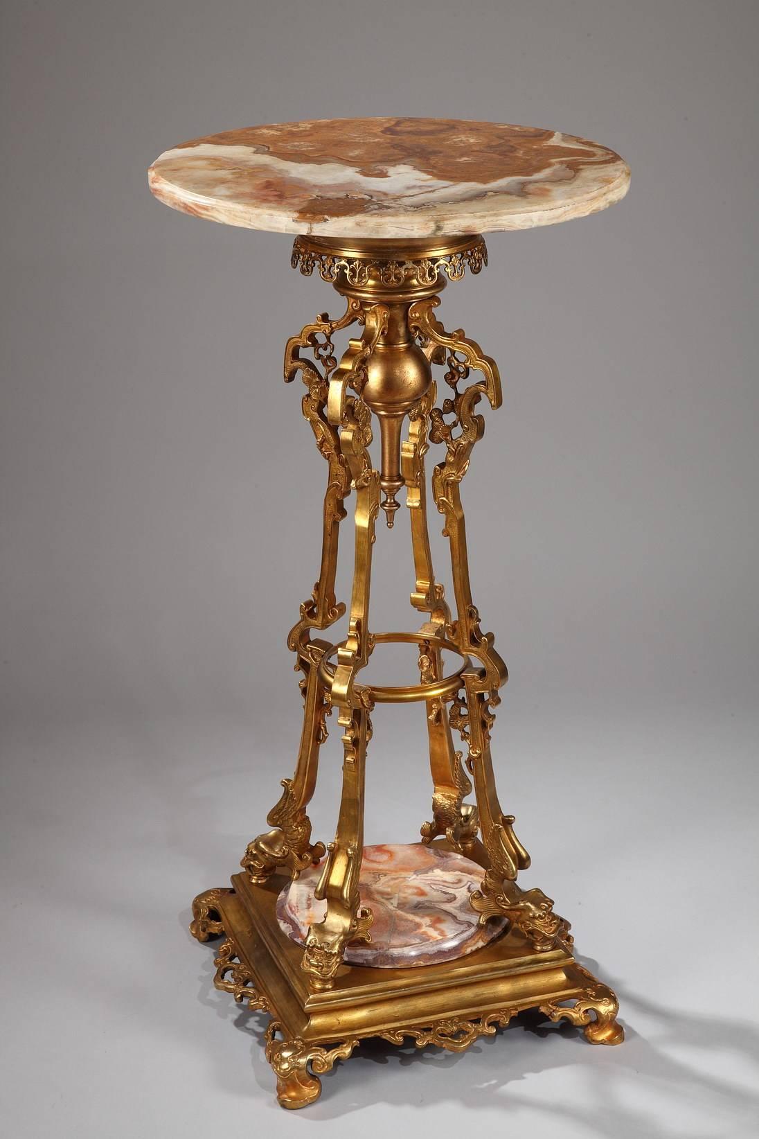 Bronze 19th Century Pair of Oriental Pedestal Tables, After Eugène Cornu For Sale