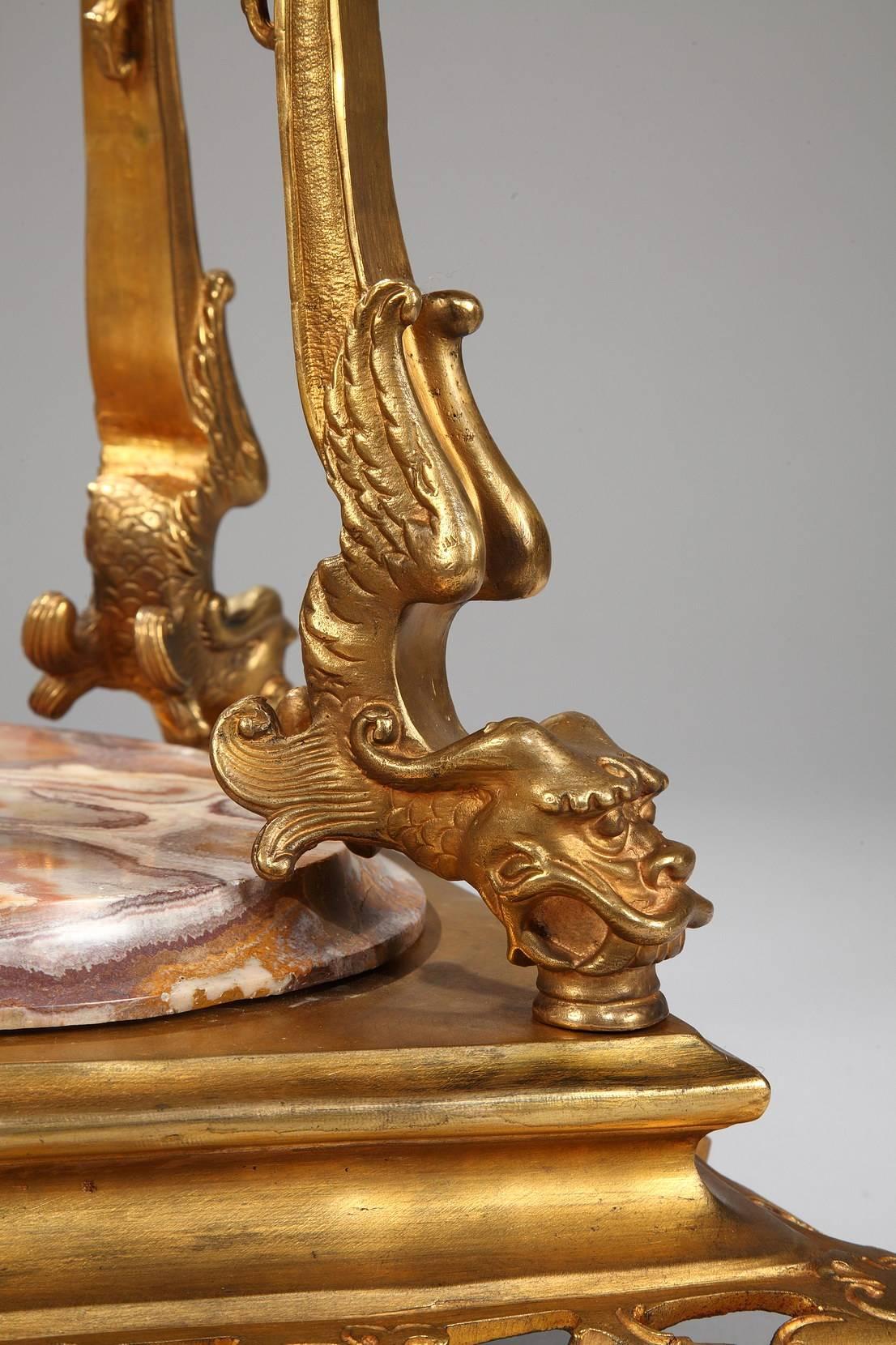 Gilt 19th Century Pair of Oriental Pedestal Tables, After Eugène Cornu For Sale