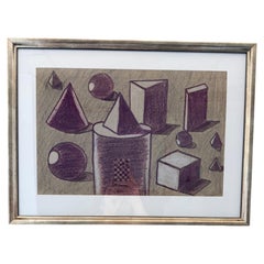 Modernist Geometric Still Life in Pastel Chalk on Paper