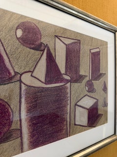 Modernist Geometric Still Life in Pastel Chalk on Paper