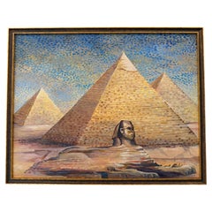 Signed Modernist Painting of the Great Sphinx and Pyramids, Dated 1984
