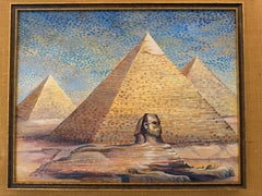 Signed Modernist Painting of the Great Sphinx and Pyramids, Dated 1984