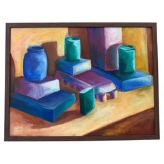 Nature morte moderniste représentant des récipients et des formes géométriques