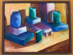 Modernist Still Life Painting with Vessels and Geometric Forms