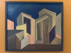Peinture abstraite géométrique de style « Mid-Century Modern » sur toile, non signée