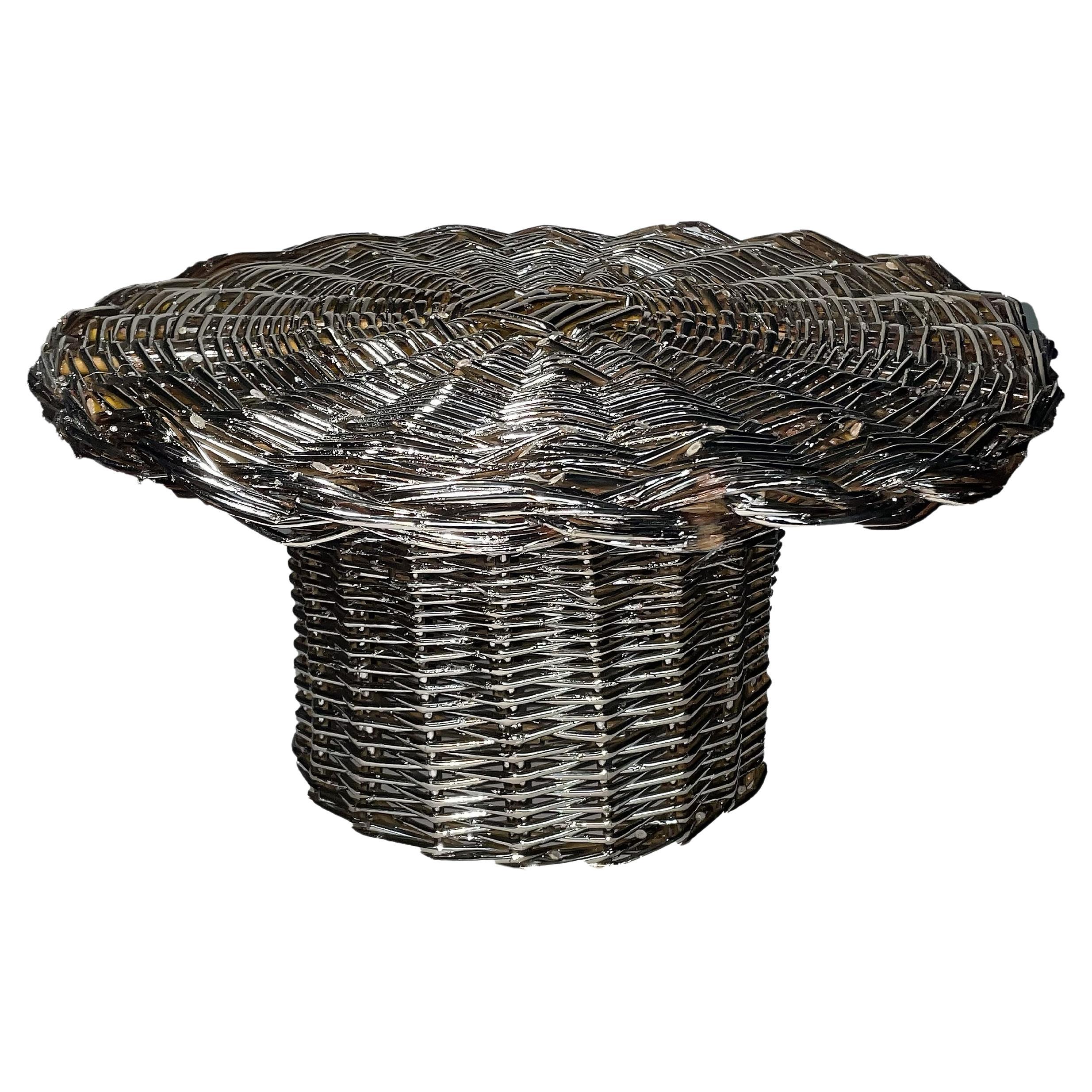 Contemporary Rattan Silver-Plated Handmade willow Vase by Federica Paoli, Italy