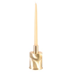Contemporary Brushed Brass Candlestick Inspired by Moiré Silk, Italy, in stock