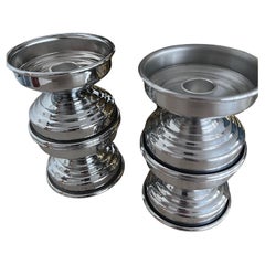 Set of 8 Italian Silver Plated Brass Candelabra, 1980s Modernist Design