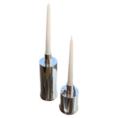 Set di 2 candelieri italiani placcati in argento, design artigianale, in stock