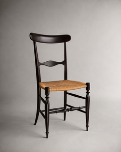 Vintage Italian Chair in Wood and Rattan - Chiavarina Italy 1960s