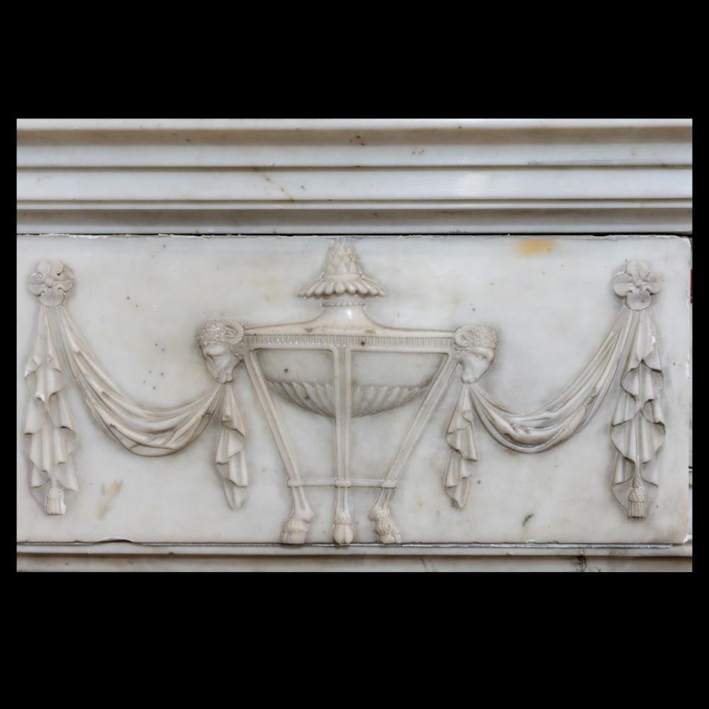 Regency Antique 18th C English Statuario Marble Mantel With Jasper Inlaid Marble For Sale