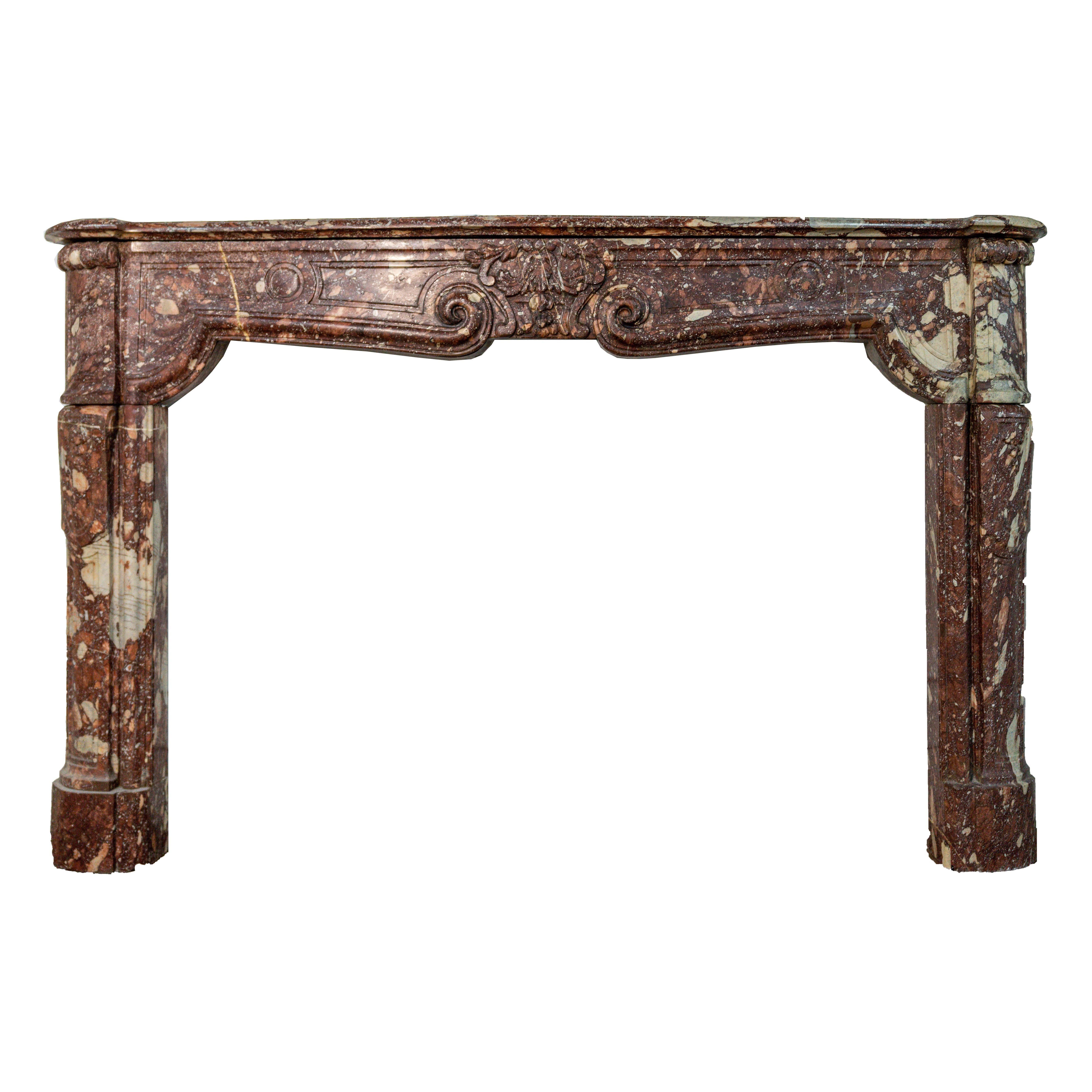French Antique Louis XV Marble Rouge Fireplace Mantel For Sale