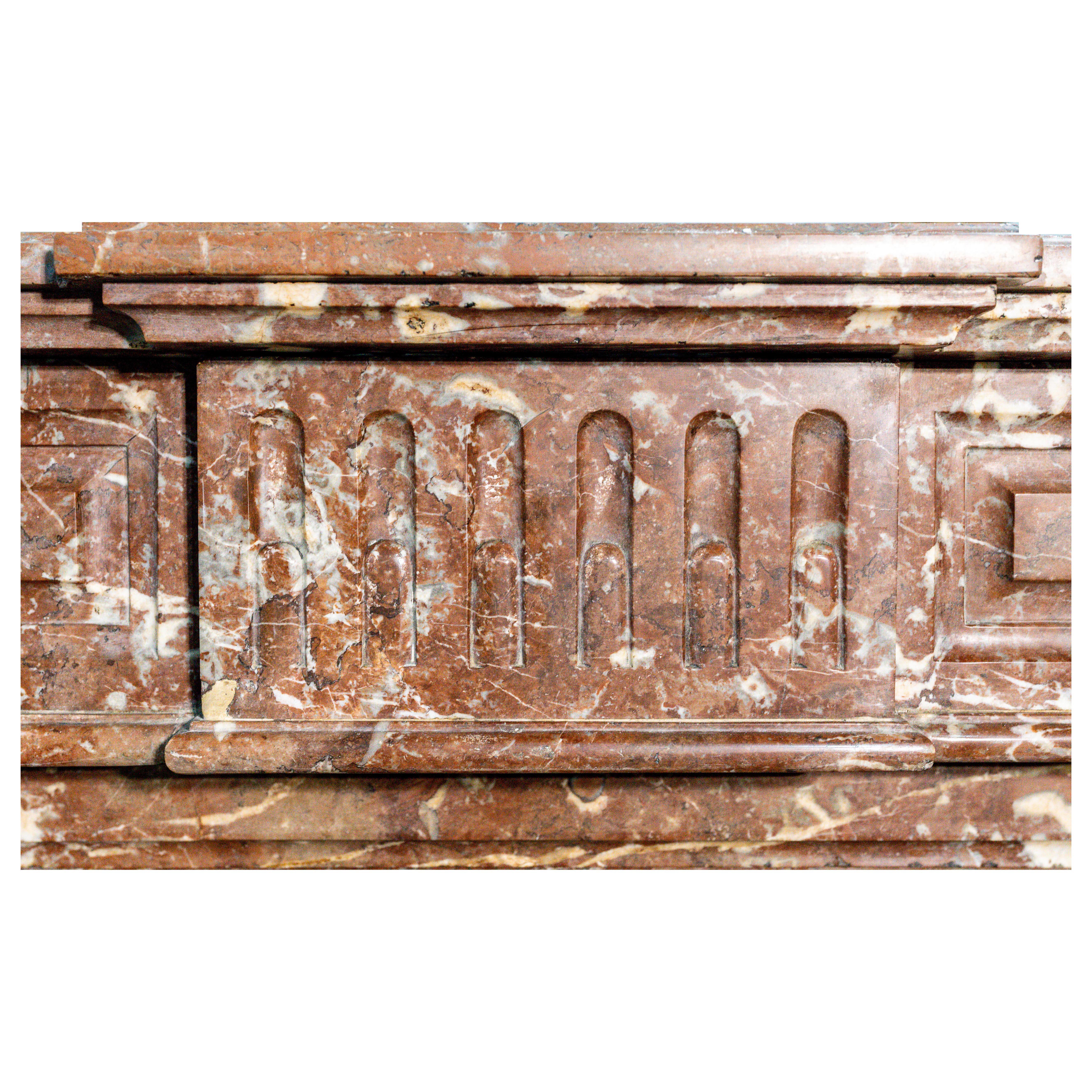 Hand-Carved Antique Louis XVI Rouge Marble Fireplace Mantel For Sale