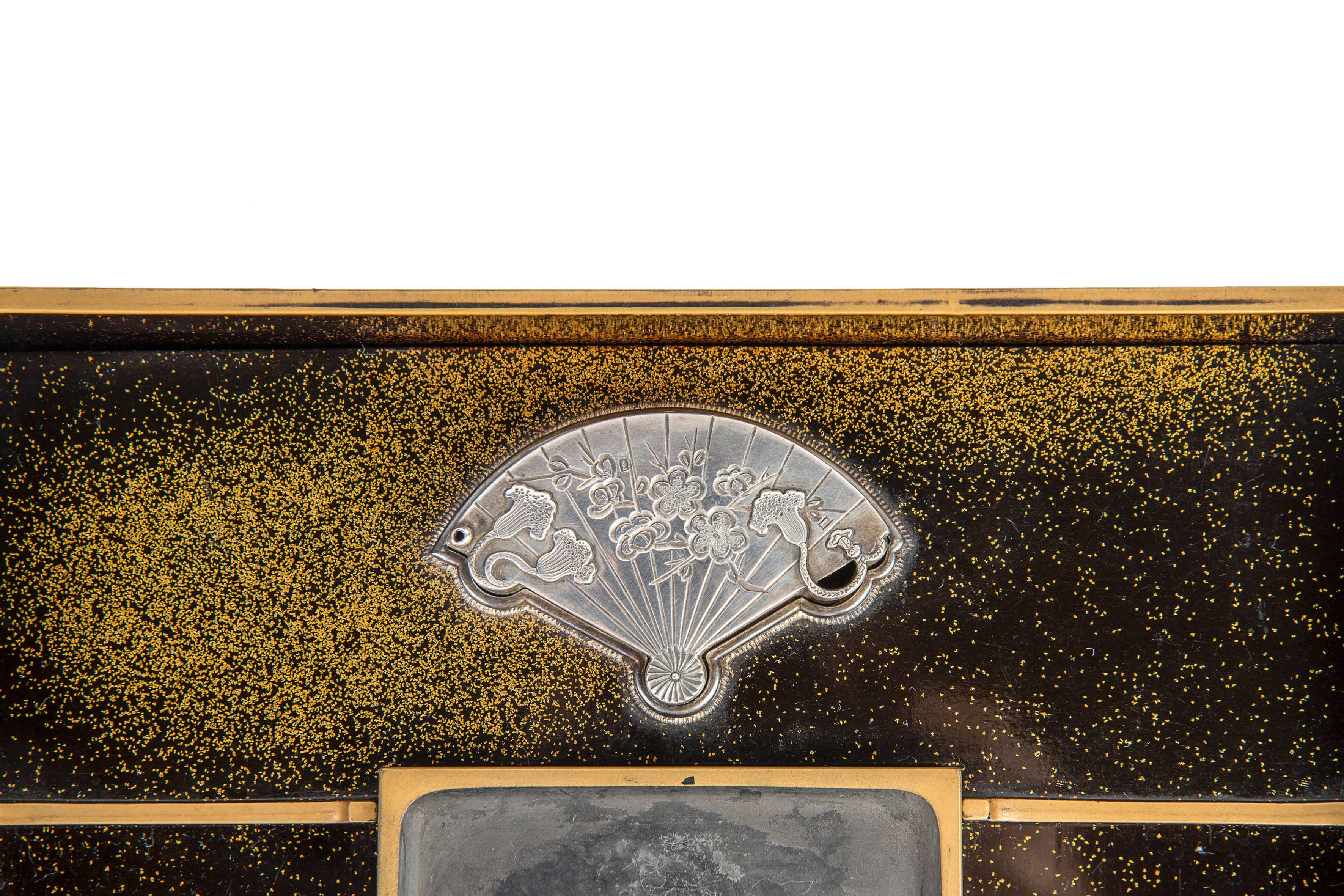 19th Meiji Japanese Lacquered Suzuribako with Bush Warbler, Writing Box 2