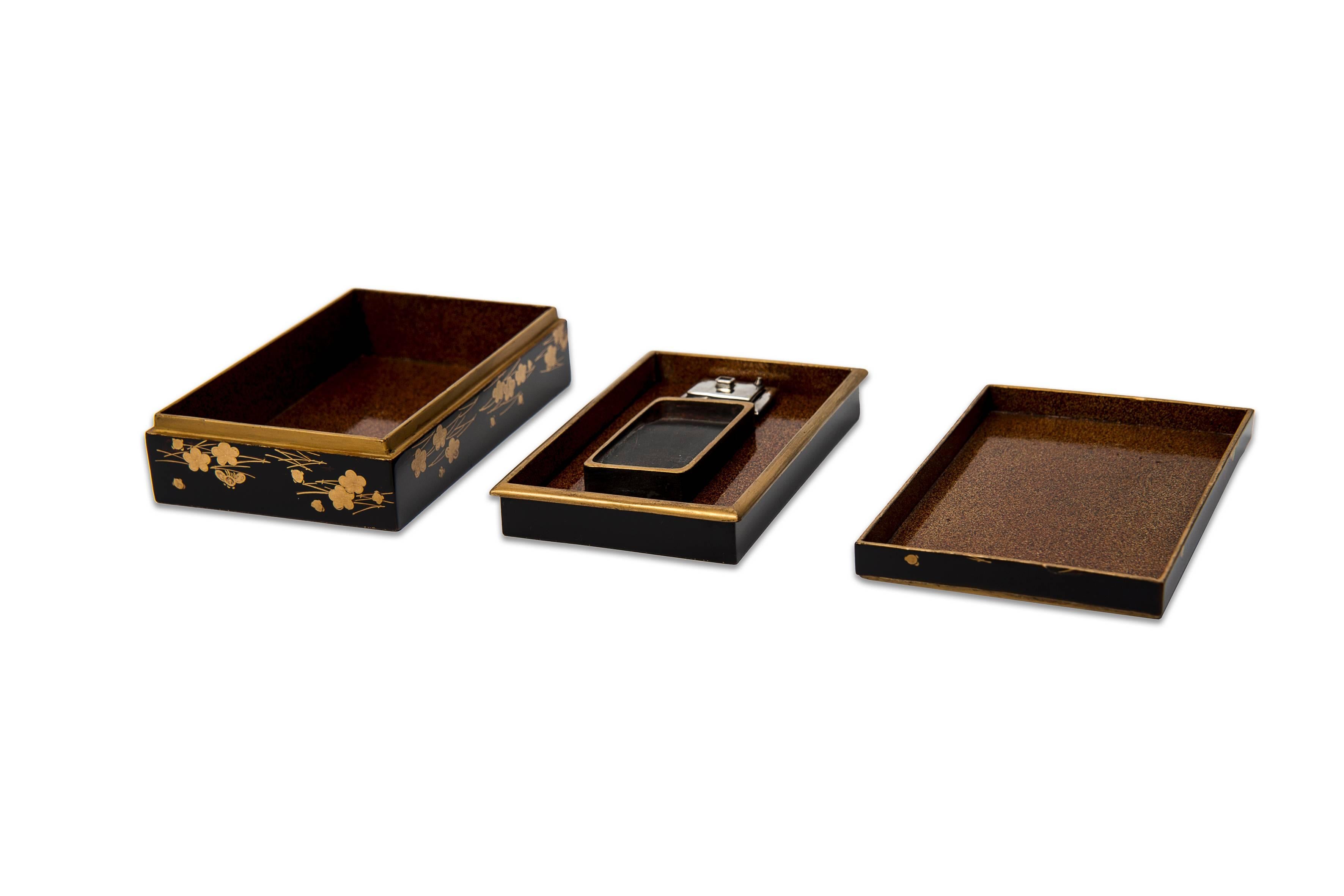 Meiji Japanese Black and Gold Lacquered Suzuribako 'Writing Box' 1