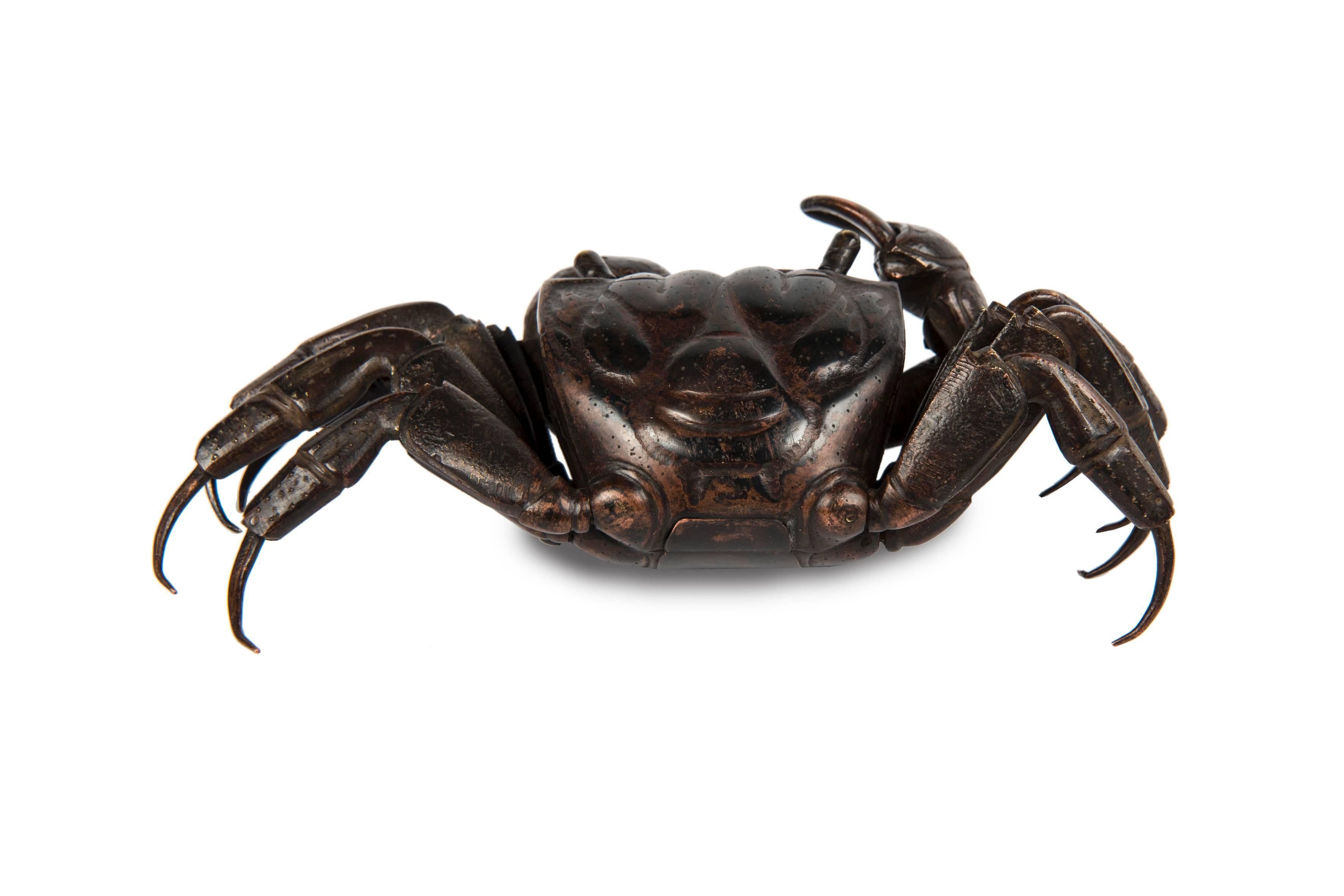 Late 19th Century Meiji Japanese Articulated Bronze Crab Jizai