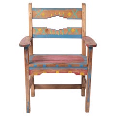 1970's Painted Wooden Folk Art Santa Fe Revival Style Chair