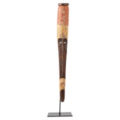 Fang-Style Elongated Carved Wood Mask on Metal Stand