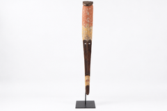 Fang-Style Elongated Carved Wood Mask on Metal Stand
