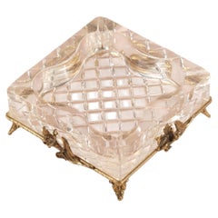 Antique Rococo Crystal Ashtray on Gold Gilt Ormolu Base