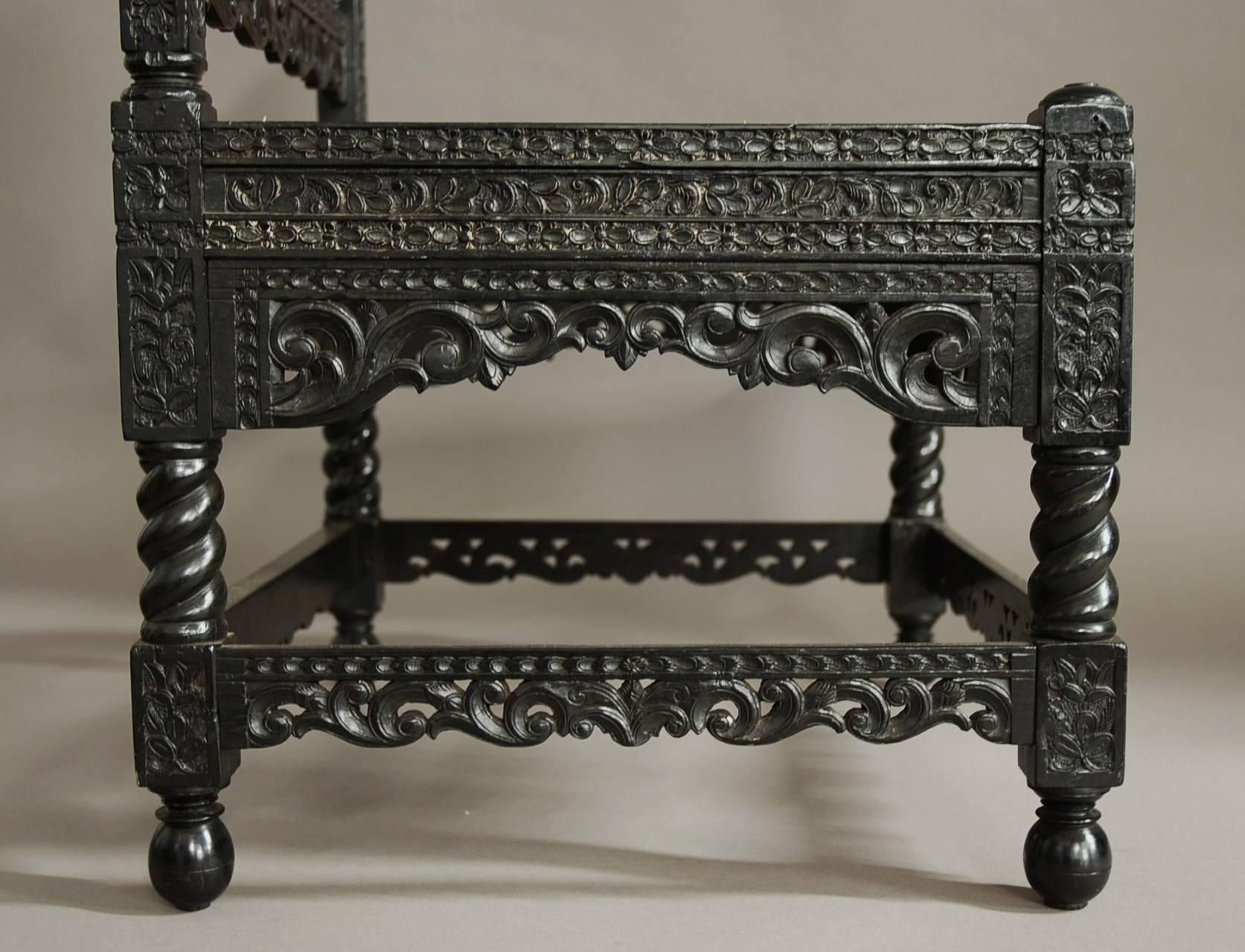 Superb Quality Late 17th Century Solid Ebony Low Chair 3