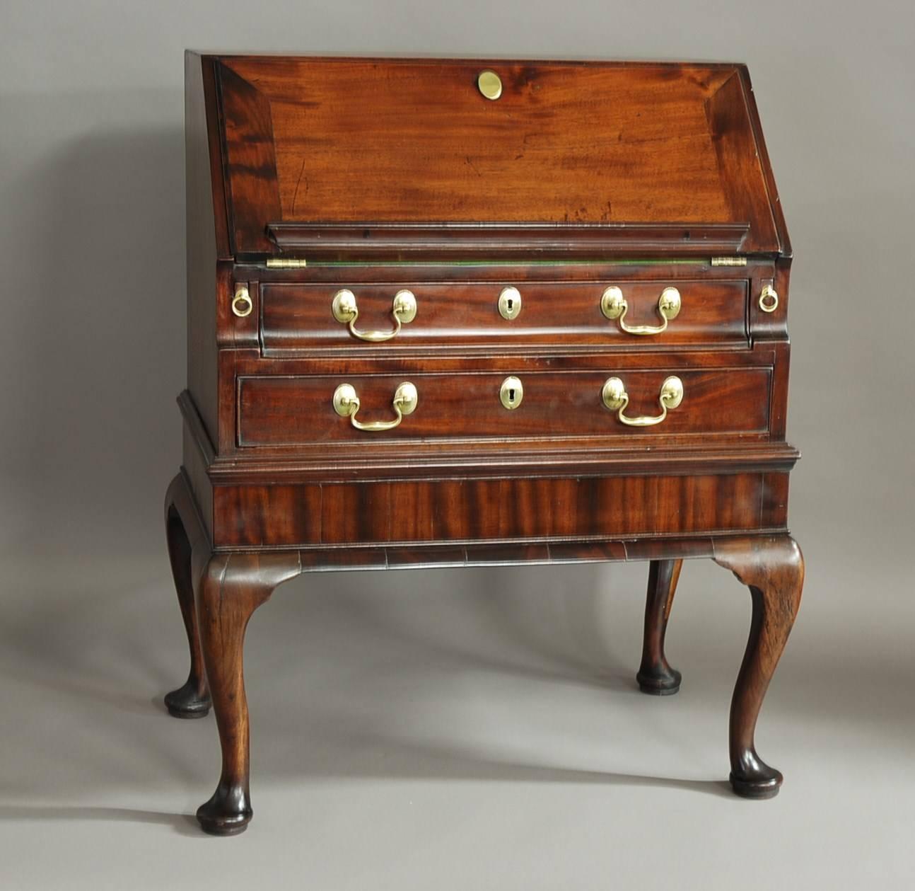Great Britain (UK) Rare Mid-18th Century Mahogany Bureau on Stand of Small Proportions For Sale