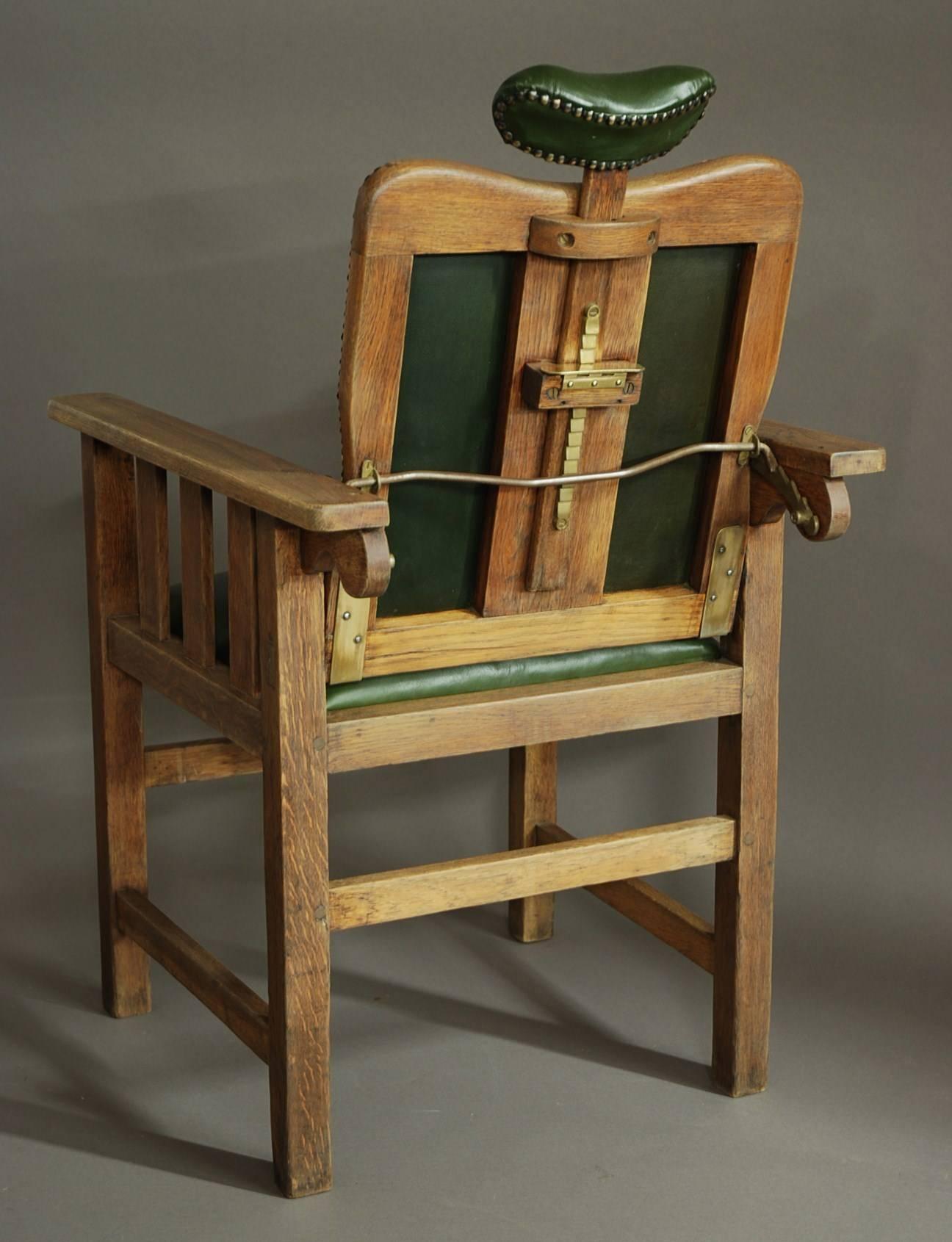 British Early 20th Century Arts & Crafts Oak Barber's Chair