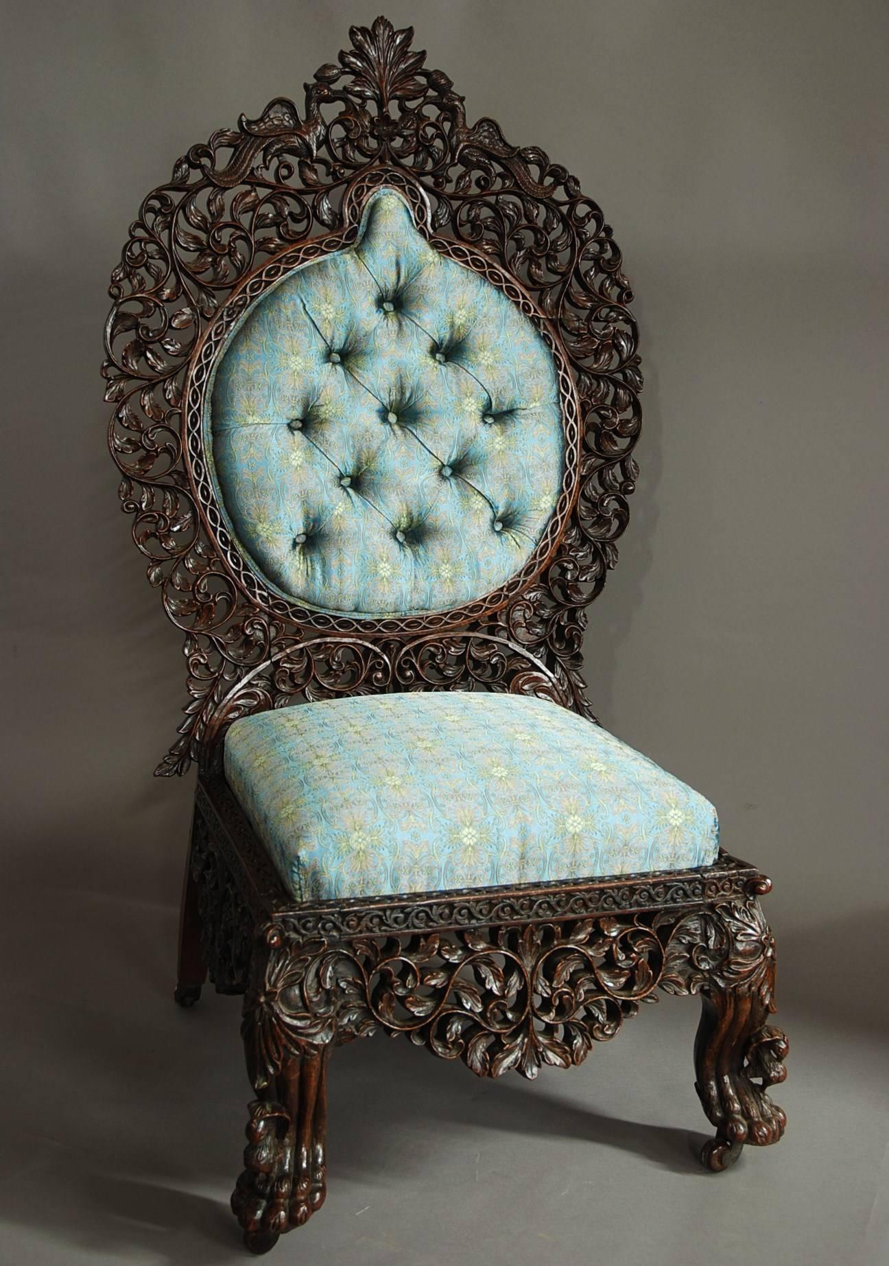 Superb Quality Anglo-Indian Rosewood Upholstered Side Chair In Excellent Condition In Suffolk, GB