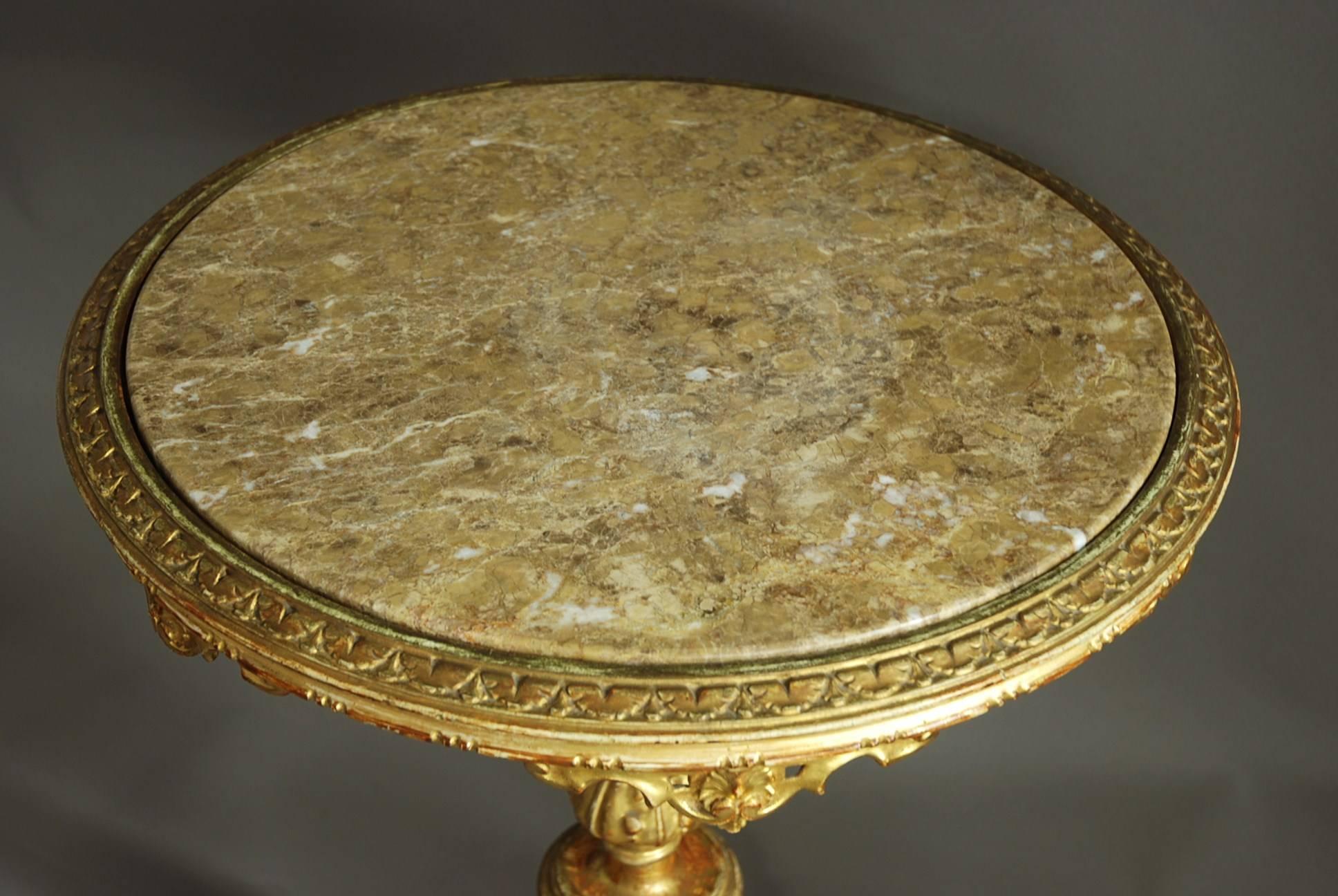 Decorative Late 19th Century Italian Carved Giltwood Marble-Top Centre Table 1